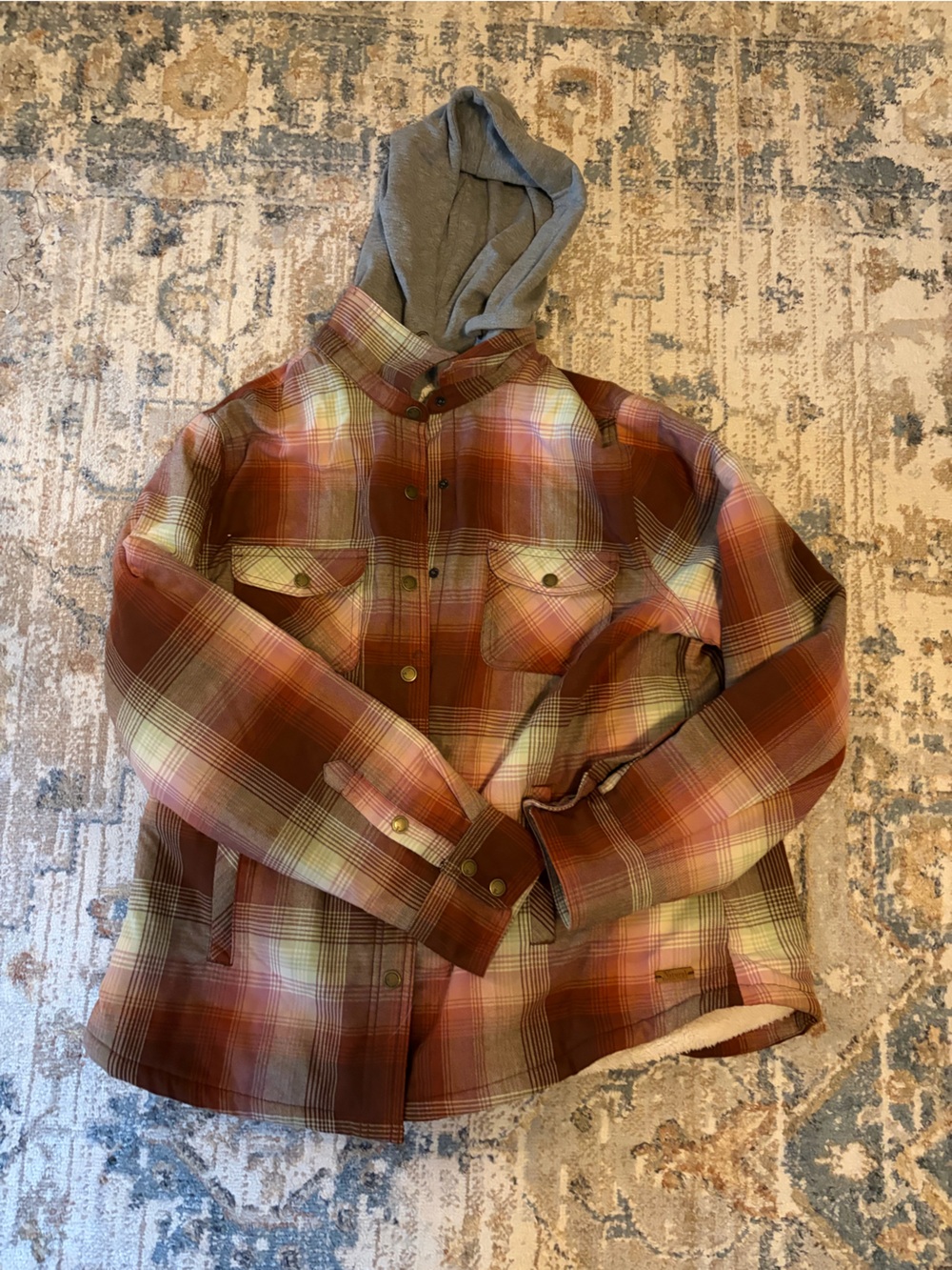Natural Reflections Gray Hooded Sweater with Cream Sherpa Lining